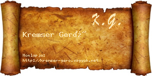 Kremser Gerő névjegykártya